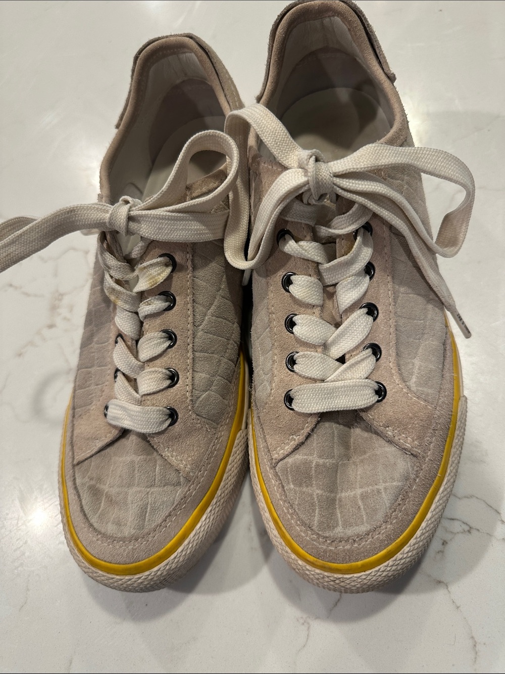 rag & bone Beige Suede Sneakers with Yellow Trim